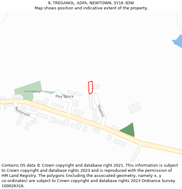 9, TREGANOL, ADFA, NEWTOWN, SY16 3DW: Location map and indicative extent of plot