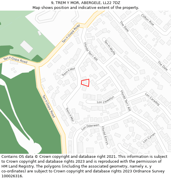 9, TREM Y MOR, ABERGELE, LL22 7DZ: Location map and indicative extent of plot
