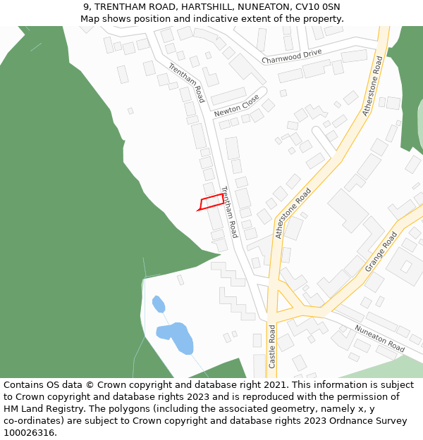 9, TRENTHAM ROAD, HARTSHILL, NUNEATON, CV10 0SN: Location map and indicative extent of plot