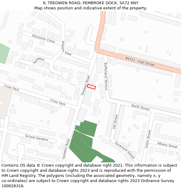 9, TREOWEN ROAD, PEMBROKE DOCK, SA72 6NY: Location map and indicative extent of plot