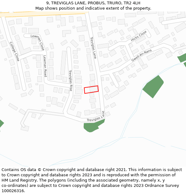 9, TREVIGLAS LANE, PROBUS, TRURO, TR2 4LH: Location map and indicative extent of plot