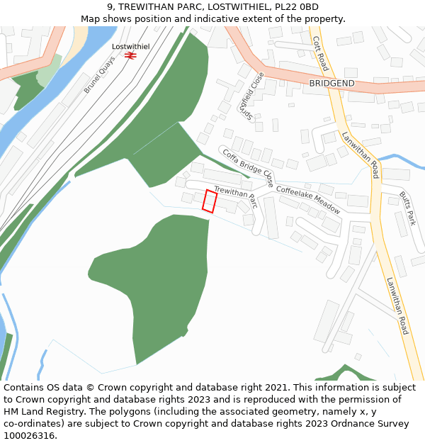 9, TREWITHAN PARC, LOSTWITHIEL, PL22 0BD: Location map and indicative extent of plot