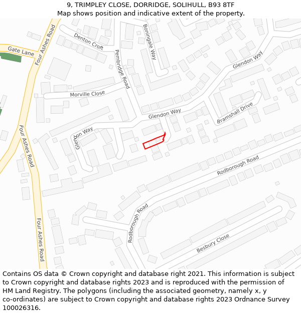 9, TRIMPLEY CLOSE, DORRIDGE, SOLIHULL, B93 8TF: Location map and indicative extent of plot