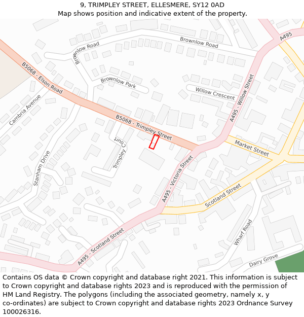 9, TRIMPLEY STREET, ELLESMERE, SY12 0AD: Location map and indicative extent of plot