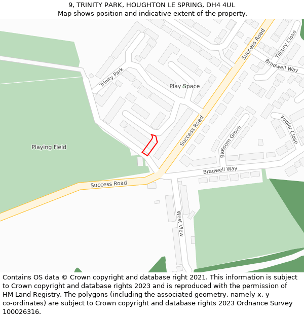 9, TRINITY PARK, HOUGHTON LE SPRING, DH4 4UL: Location map and indicative extent of plot