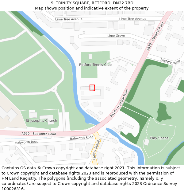 9, TRINITY SQUARE, RETFORD, DN22 7BD: Location map and indicative extent of plot