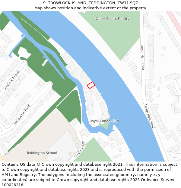 9, TROWLOCK ISLAND, TEDDINGTON, TW11 9QZ: Location map and indicative extent of plot