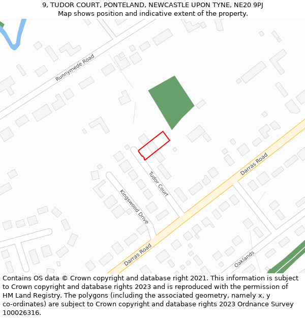 9, TUDOR COURT, PONTELAND, NEWCASTLE UPON TYNE, NE20 9PJ: Location map and indicative extent of plot