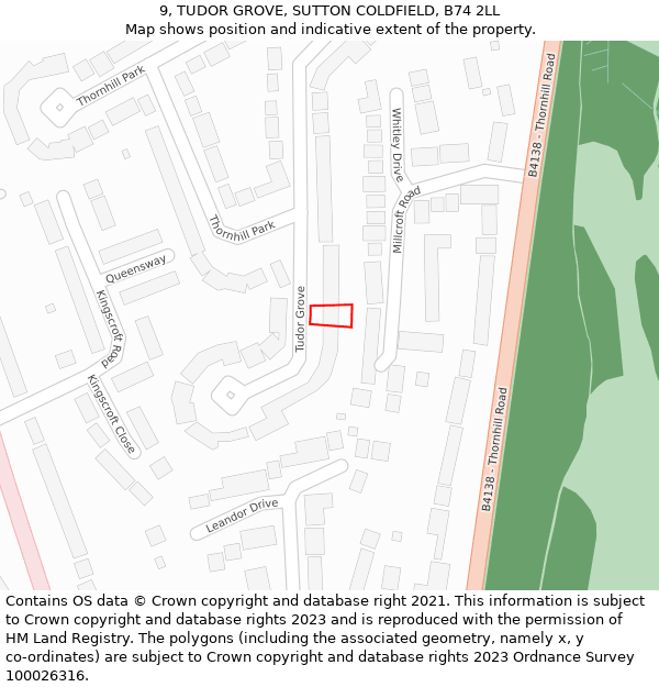 9, TUDOR GROVE, SUTTON COLDFIELD, B74 2LL: Location map and indicative extent of plot