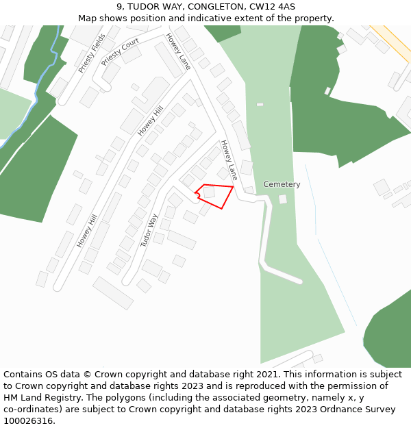 9, TUDOR WAY, CONGLETON, CW12 4AS: Location map and indicative extent of plot