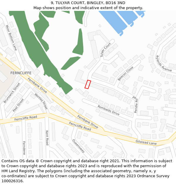 9, TULYAR COURT, BINGLEY, BD16 3ND: Location map and indicative extent of plot