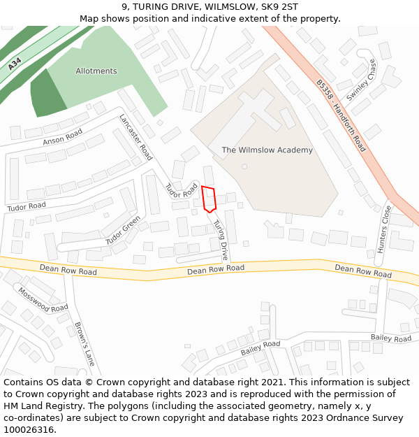 9, TURING DRIVE, WILMSLOW, SK9 2ST: Location map and indicative extent of plot