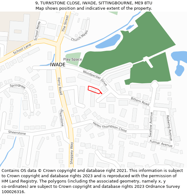 9, TURNSTONE CLOSE, IWADE, SITTINGBOURNE, ME9 8TU: Location map and indicative extent of plot