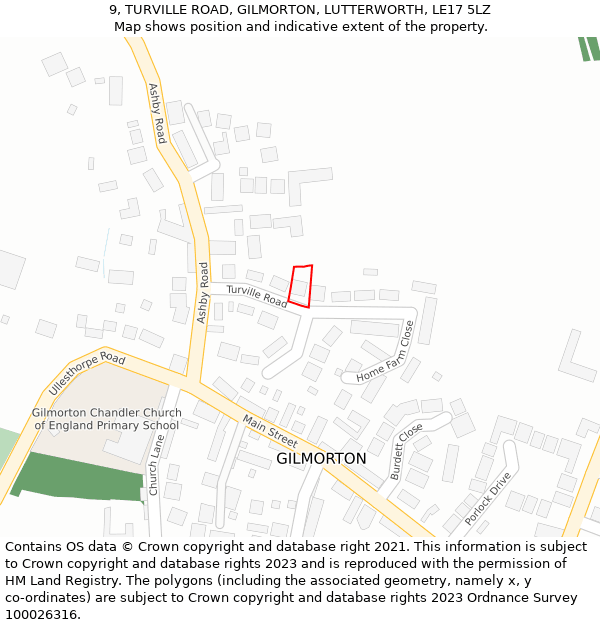 9, TURVILLE ROAD, GILMORTON, LUTTERWORTH, LE17 5LZ: Location map and indicative extent of plot