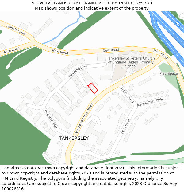 9, TWELVE LANDS CLOSE, TANKERSLEY, BARNSLEY, S75 3DU: Location map and indicative extent of plot