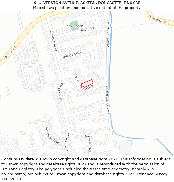 9, ULVERSTON AVENUE, ASKERN, DONCASTER, DN6 0RB: Location map and indicative extent of plot