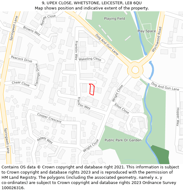9, UPEX CLOSE, WHETSTONE, LEICESTER, LE8 6QU: Location map and indicative extent of plot