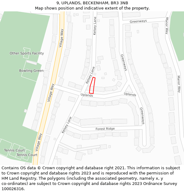 9, UPLANDS, BECKENHAM, BR3 3NB: Location map and indicative extent of plot
