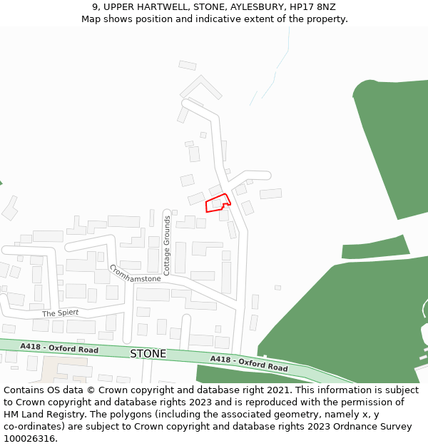 9, UPPER HARTWELL, STONE, AYLESBURY, HP17 8NZ: Location map and indicative extent of plot