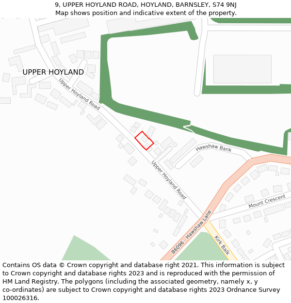 9, UPPER HOYLAND ROAD, HOYLAND, BARNSLEY, S74 9NJ: Location map and indicative extent of plot