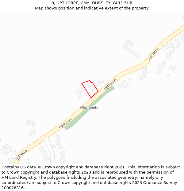 9, UPTHORPE, CAM, DURSLEY, GL11 5HR: Location map and indicative extent of plot