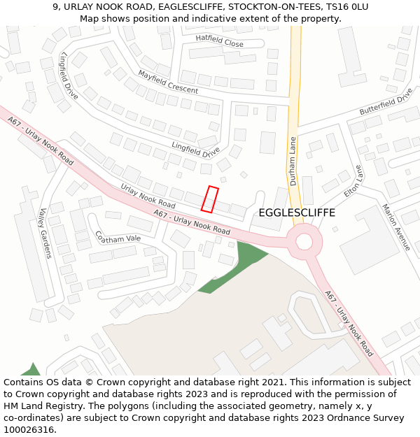 9, URLAY NOOK ROAD, EAGLESCLIFFE, STOCKTON-ON-TEES, TS16 0LU: Location map and indicative extent of plot