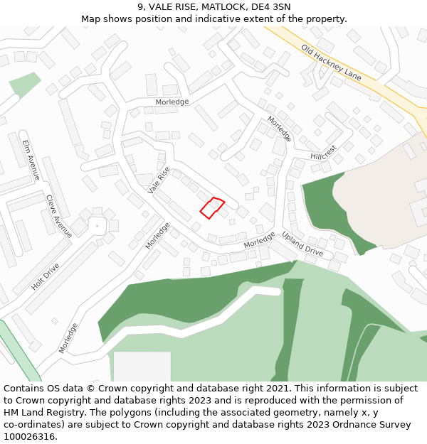 9, VALE RISE, MATLOCK, DE4 3SN: Location map and indicative extent of plot