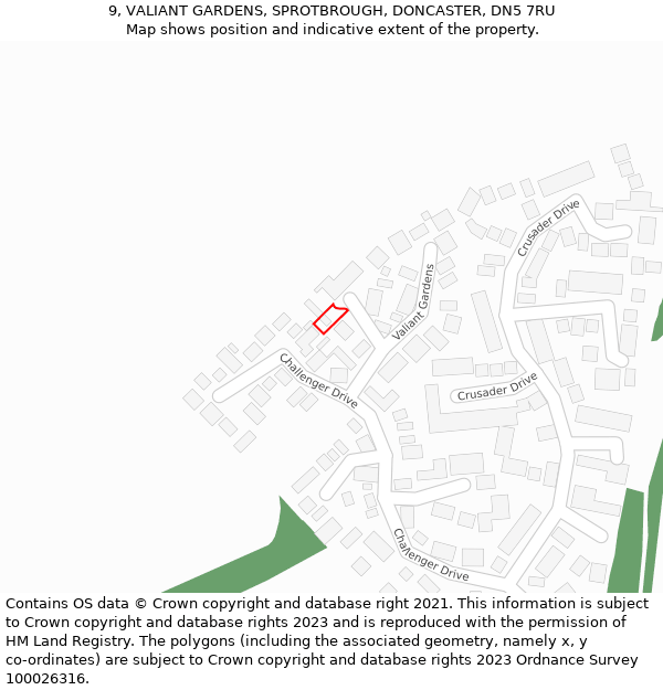 9, VALIANT GARDENS, SPROTBROUGH, DONCASTER, DN5 7RU: Location map and indicative extent of plot