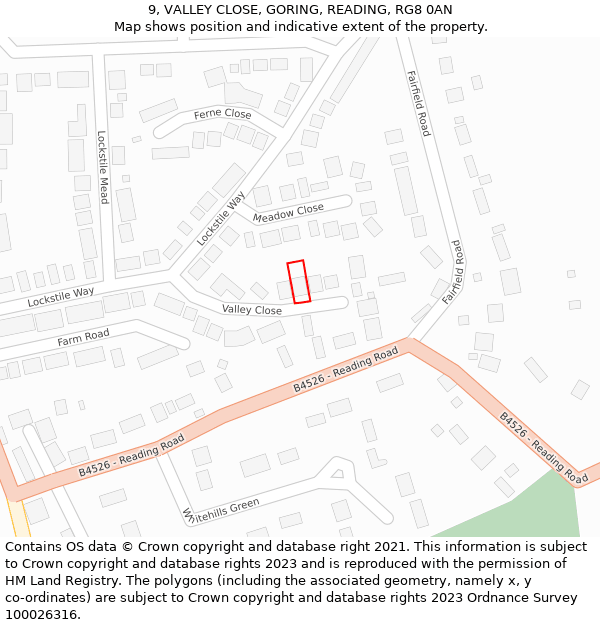 9, VALLEY CLOSE, GORING, READING, RG8 0AN: Location map and indicative extent of plot