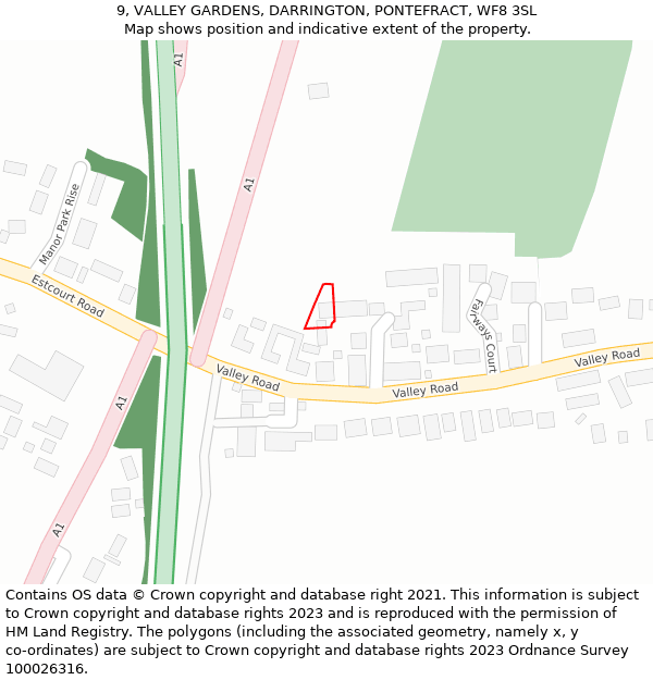 9, VALLEY GARDENS, DARRINGTON, PONTEFRACT, WF8 3SL: Location map and indicative extent of plot