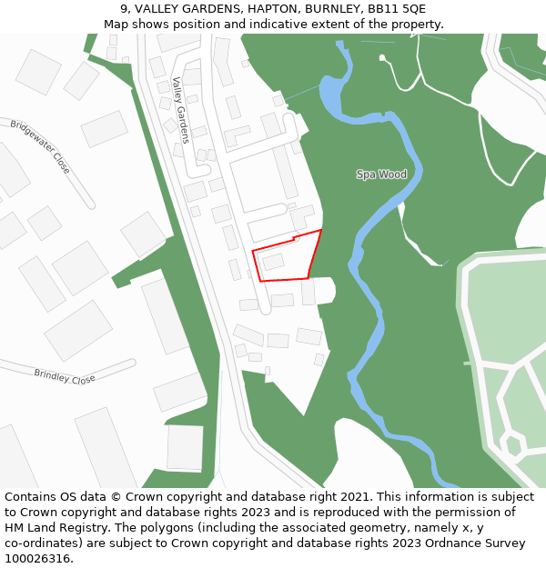 9, VALLEY GARDENS, HAPTON, BURNLEY, BB11 5QE: Location map and indicative extent of plot