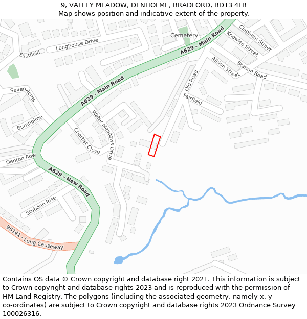 9, VALLEY MEADOW, DENHOLME, BRADFORD, BD13 4FB: Location map and indicative extent of plot