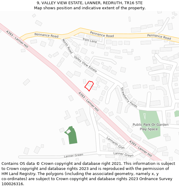 9, VALLEY VIEW ESTATE, LANNER, REDRUTH, TR16 5TE: Location map and indicative extent of plot