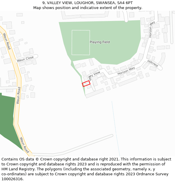 9, VALLEY VIEW, LOUGHOR, SWANSEA, SA4 6PT: Location map and indicative extent of plot