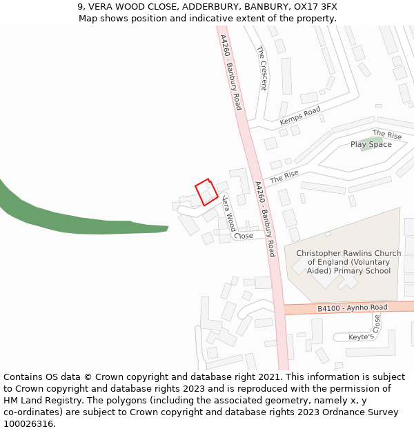 9, VERA WOOD CLOSE, ADDERBURY, BANBURY, OX17 3FX: Location map and indicative extent of plot