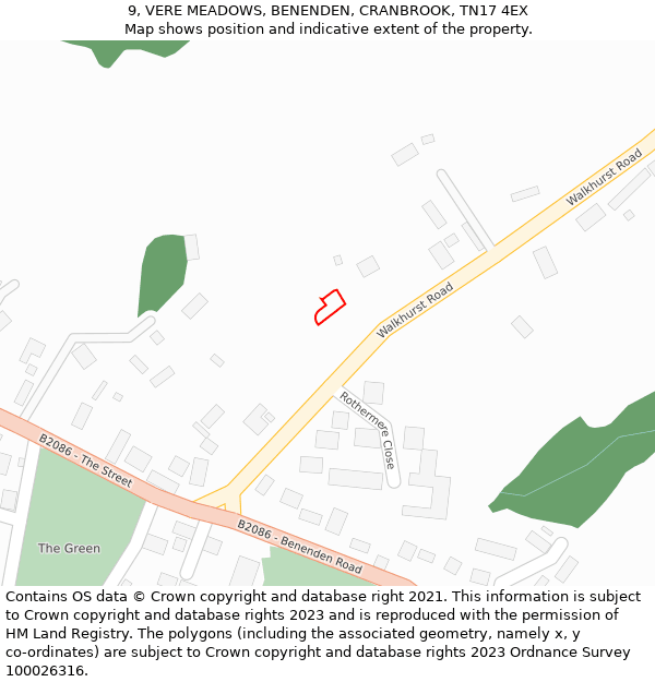 9, VERE MEADOWS, BENENDEN, CRANBROOK, TN17 4EX: Location map and indicative extent of plot