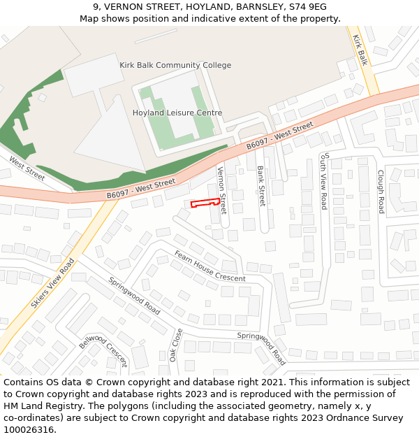 9, VERNON STREET, HOYLAND, BARNSLEY, S74 9EG: Location map and indicative extent of plot
