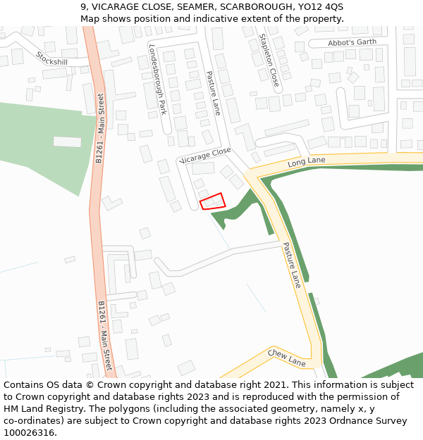 9, VICARAGE CLOSE, SEAMER, SCARBOROUGH, YO12 4QS: Location map and indicative extent of plot