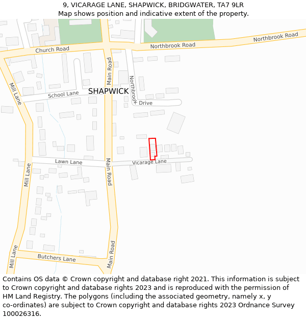 9, VICARAGE LANE, SHAPWICK, BRIDGWATER, TA7 9LR: Location map and indicative extent of plot