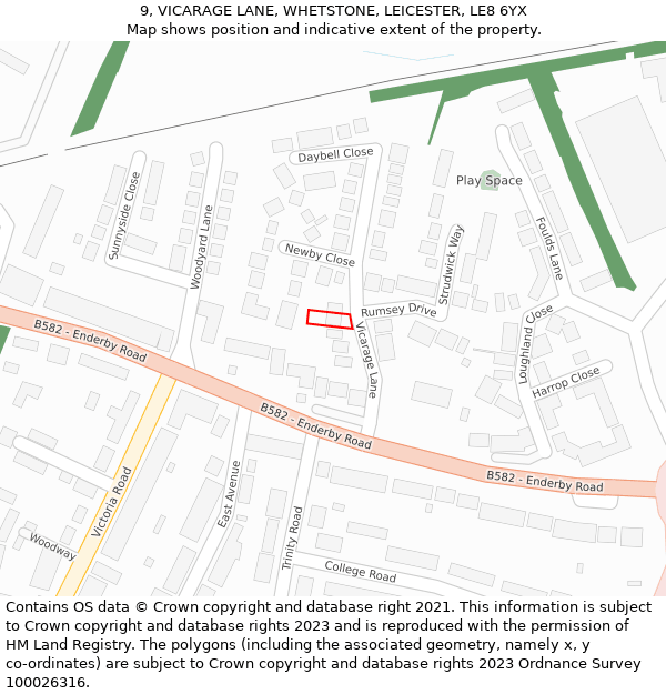 9, VICARAGE LANE, WHETSTONE, LEICESTER, LE8 6YX: Location map and indicative extent of plot