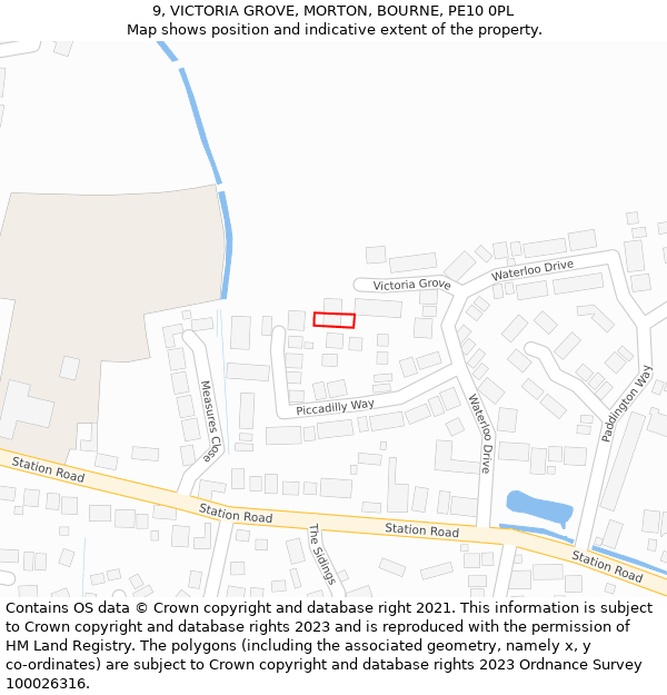 9, VICTORIA GROVE, MORTON, BOURNE, PE10 0PL: Location map and indicative extent of plot