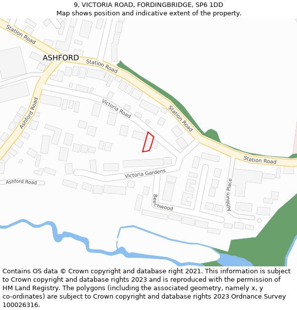 9, VICTORIA ROAD, FORDINGBRIDGE, SP6 1DD: Location map and indicative extent of plot