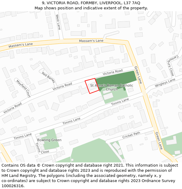 9, VICTORIA ROAD, FORMBY, LIVERPOOL, L37 7AQ: Location map and indicative extent of plot