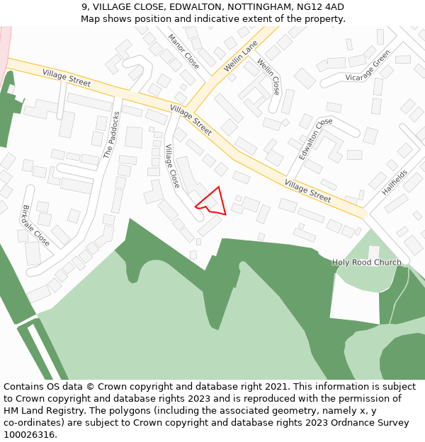 9, VILLAGE CLOSE, EDWALTON, NOTTINGHAM, NG12 4AD: Location map and indicative extent of plot