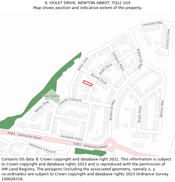 9, VIOLET DRIVE, NEWTON ABBOT, TQ12 1GX: Location map and indicative extent of plot