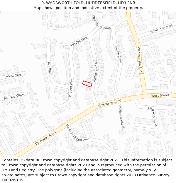 9, WADSWORTH FOLD, HUDDERSFIELD, HD3 3NB: Location map and indicative extent of plot