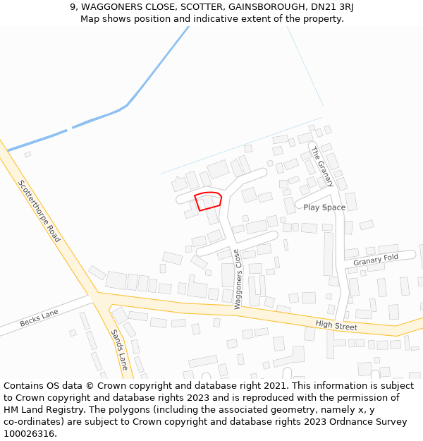 9, WAGGONERS CLOSE, SCOTTER, GAINSBOROUGH, DN21 3RJ: Location map and indicative extent of plot