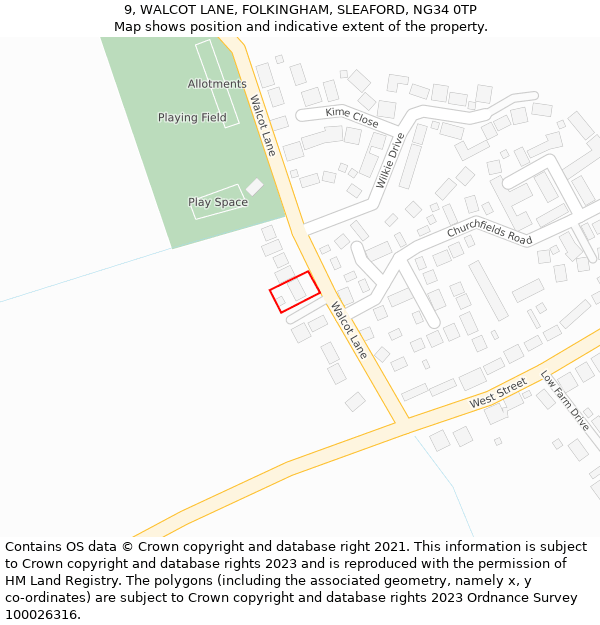 9, WALCOT LANE, FOLKINGHAM, SLEAFORD, NG34 0TP: Location map and indicative extent of plot