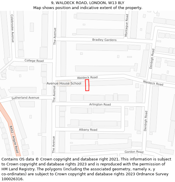9, WALDECK ROAD, LONDON, W13 8LY: Location map and indicative extent of plot