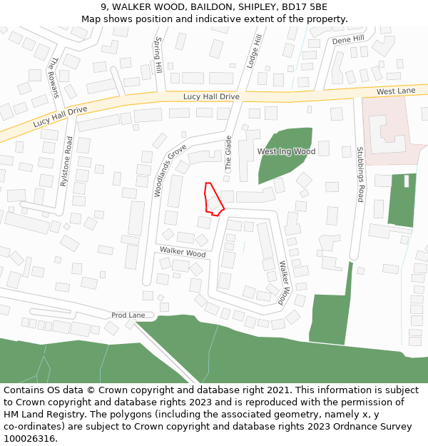 9, WALKER WOOD, BAILDON, SHIPLEY, BD17 5BE: Location map and indicative extent of plot